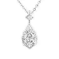Moissanite 925 Sterling Silver Pendant Necklace 0.5-1 Carat Round Pear Cut, Dainty Elegent D Color Dancing Style with Bead Adjustable Chain Necklace for Women