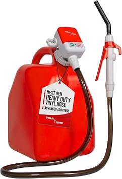 TERA PUMP - Flow Control Fuel Transfer Pump 2nd Gen. - Powerful Transfer at 2.5 GPM, Newly Upgraded with Universal Built-In Adapter, Durable Vinyl Hose for Gasoline, Diesel, E85, E15 & More