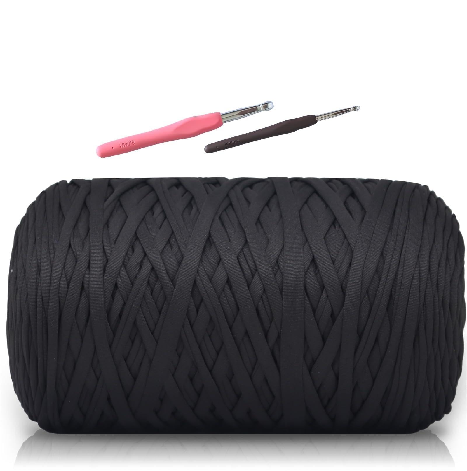 SIMEIQI T-Shirt Yarn 1000g, Soft Elastic Chunky Yarn Black