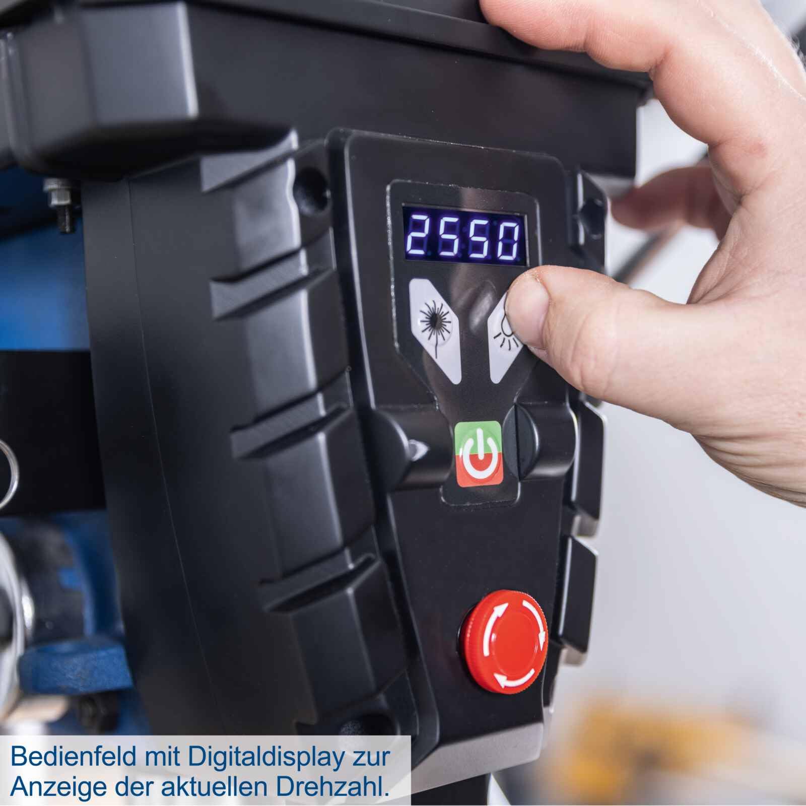 Scheppach Tischbohrmaschine TBM300Vario mit 80mm Bohrtiefe | Leistung 750W | Bohrfutter 1-16mm | Drehzahl 440–2580min-1 | Schnellspannbohrfuter, Digitaldisplay, Laser & LED | Holz, Kunststoff & Metall