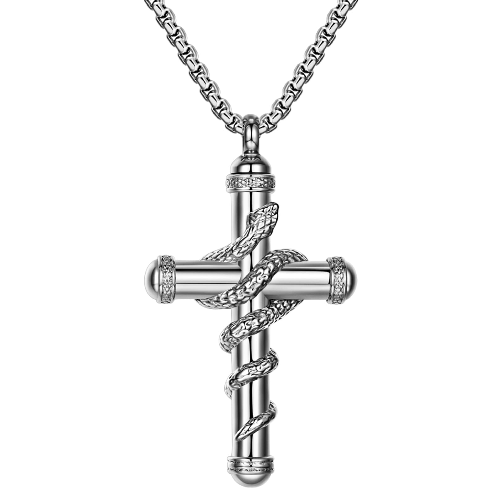 OIDEA Snake Cross Urn Necklaces for Ashes: Men Women Openable Stash Necklace with Spoon Ashes Necklace Memorial Keepsake Cremation Jewelry for Human Ashes