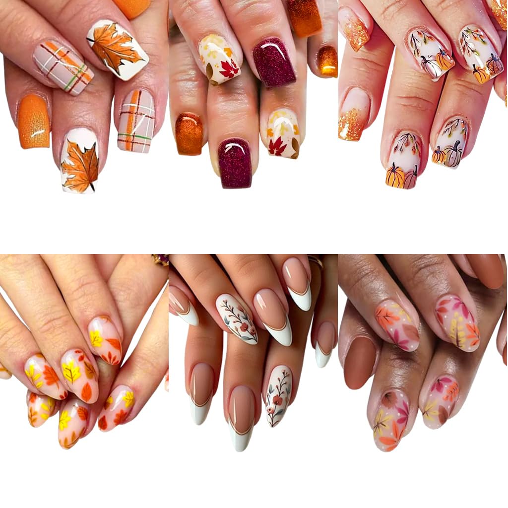 6 Packs Fall Press On Nails - 144 Pcs - Image 2
