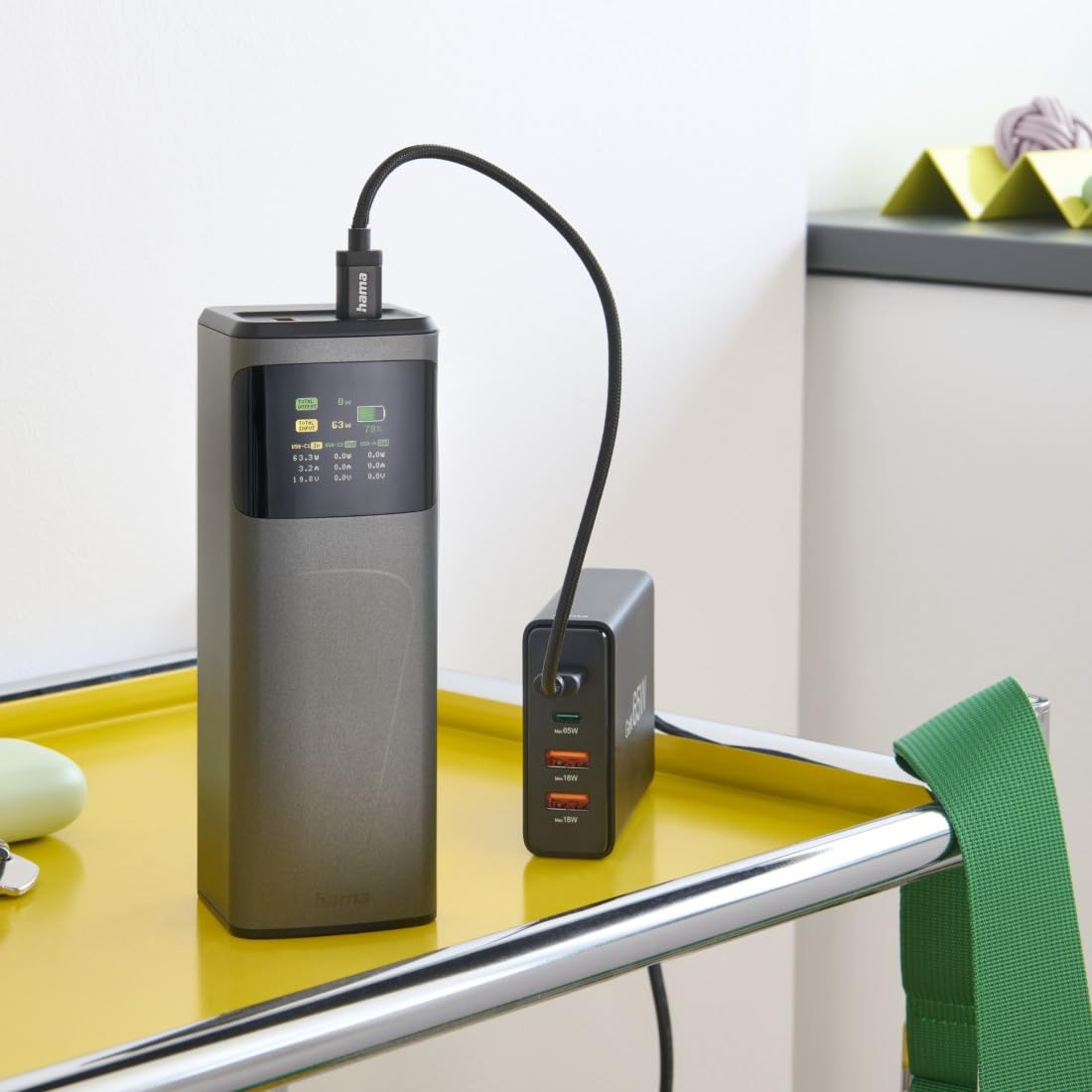 Hama | Power Bank High Power 24.000 mAh 150 W USB-C PD Pantalla TFT | Power Delivery 3.0 y Quick Charge 3.0, 2 USB-C y USB-A, ideal para portátil, tablet, gaming y smartphone, Gris