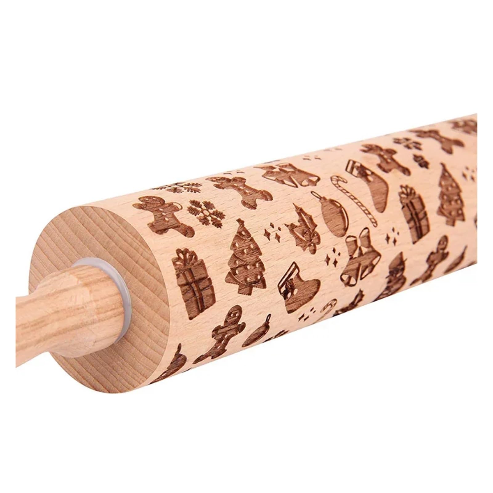 Rodillo de Madera Grabado de 35 x 5 cm for Hornear Galletas, Fondant, Pasteles y Masa. Rodillo de Madera Grabado con Copos de Nieve. para Cocina, Pastelería(Color 2)