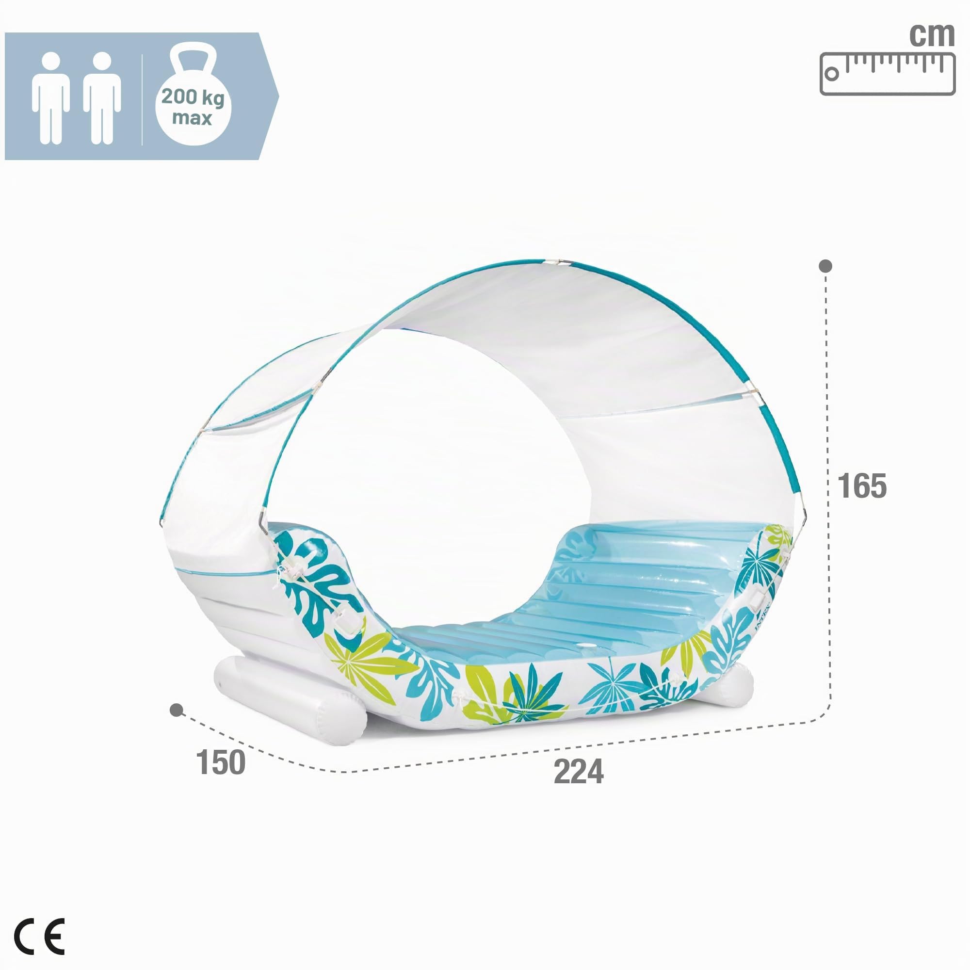 Intex 56294EU - Aufblasbare Lounge-Luftmatratze Tropical mit abnehmbarem Sonnenschutz, PVC, Blau, 224x150x165 cm