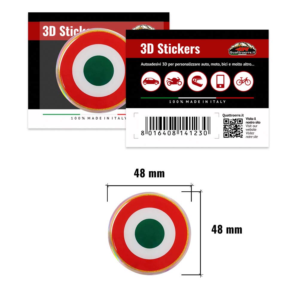 4R Quattroerre.it - 14123 - Adesivo Coccarda Italia 3D, Diametro 48 mm