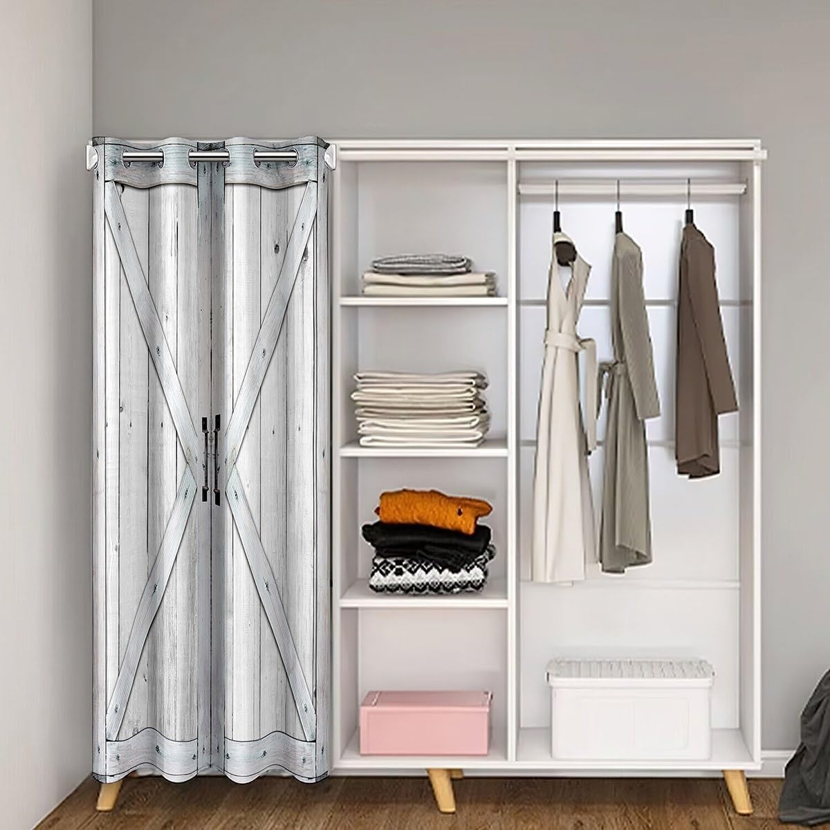 Rustic Wooden Stripes Door Curtain 1 Panel, 42"W x 80"L, Retro Farmhouse Cabin Privacy Door Drape for Living Room, Bedroom Decor, Wood Texture Country Decor Doorway Curtain for Kids, Adults