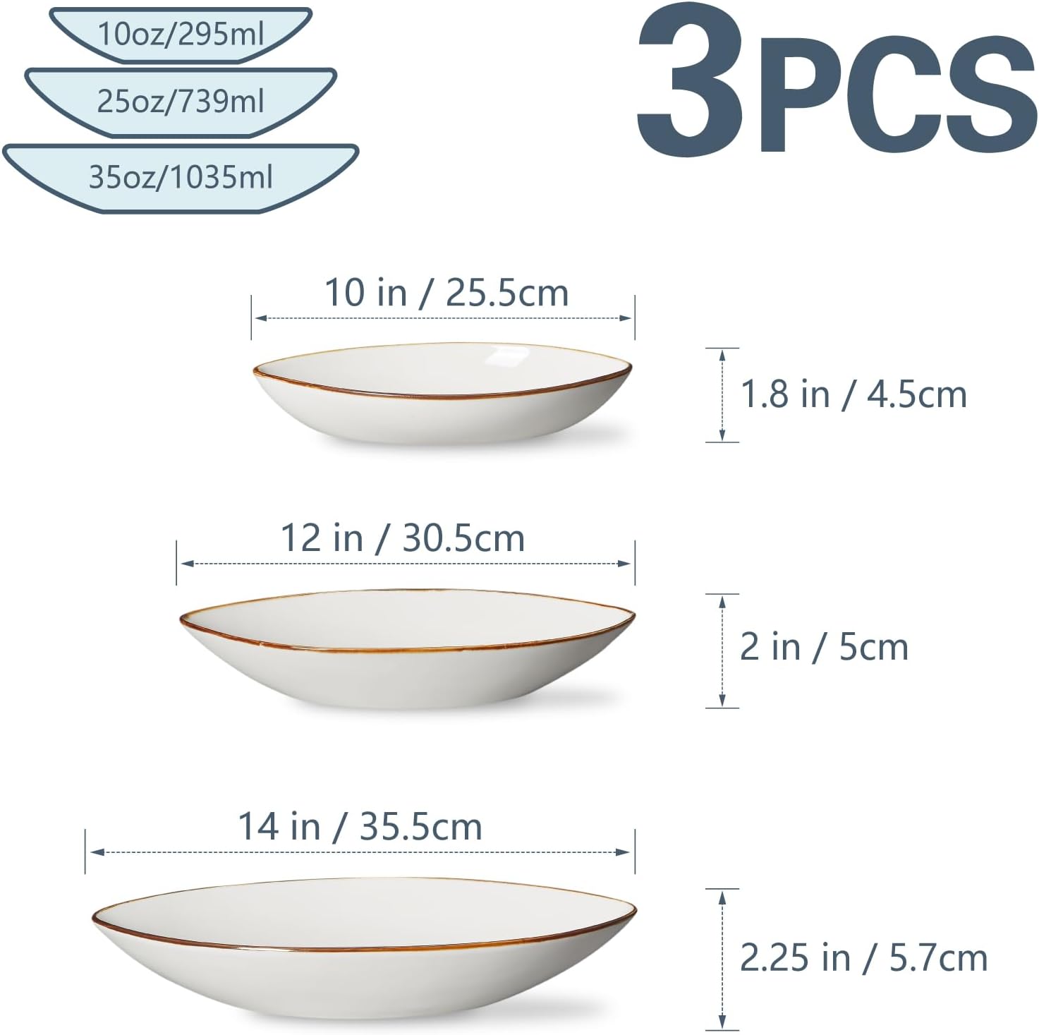 ONEMORE Serving Bowls and Platters Set of 3 - Ceramic Oval Serving Dishes for Pasta, Salad, Soup, Fruit - Perfect for Entertaining, Parties, Housewarming, Wedding, and Gifts - White - Image 7