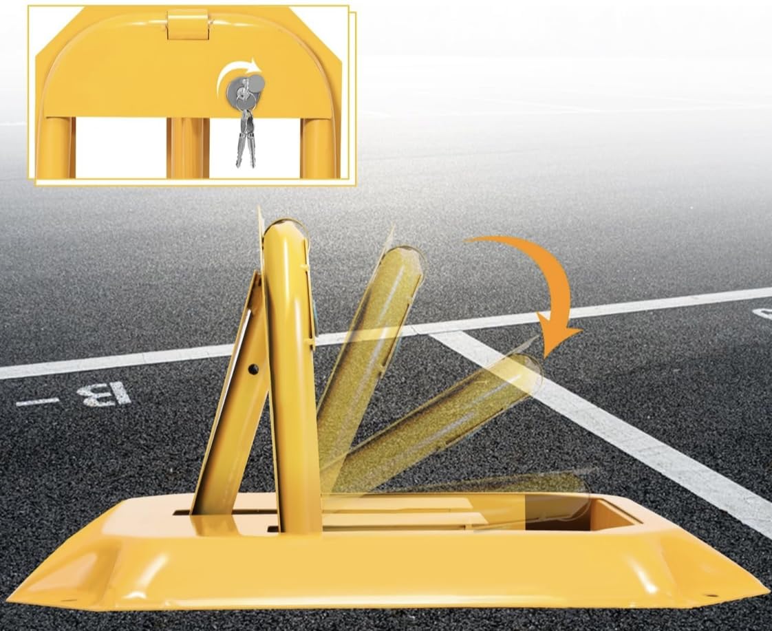 Bloqueador Plegable para Parking con Llave - Cepos Parking - Barrera Parking Seguridad - Cepo para Plaza de Garaje - Protección Antirrobo - Bolardos para Parking