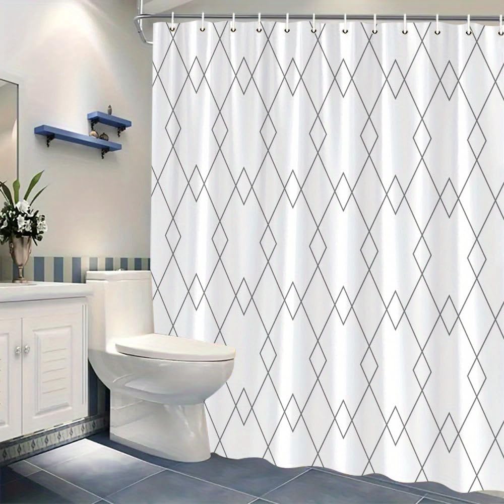 Rideau de douche moderne noir et blanc géométrique imperméable 100x170cm avec crochets