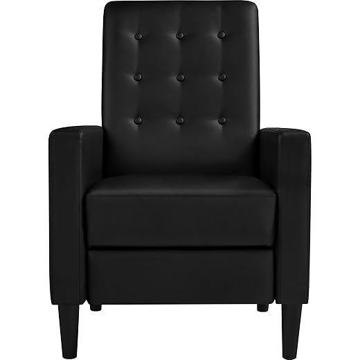 Yaheetech Faux Leather Recliner Sofa Mid-Century Modern Single Reclining Chair Adjustable Back & Footrest Tufted Upholstered Sofa with Pocket Spring Living Room Bedroom Home Theater Black
