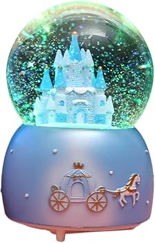 Snow Globe Castle Crystal Ball Automatic Snowfall Musical Rotate Crystal Ball with 7 Color Changing Lights Musical Castle Snowglobe for Kids Girls Boys