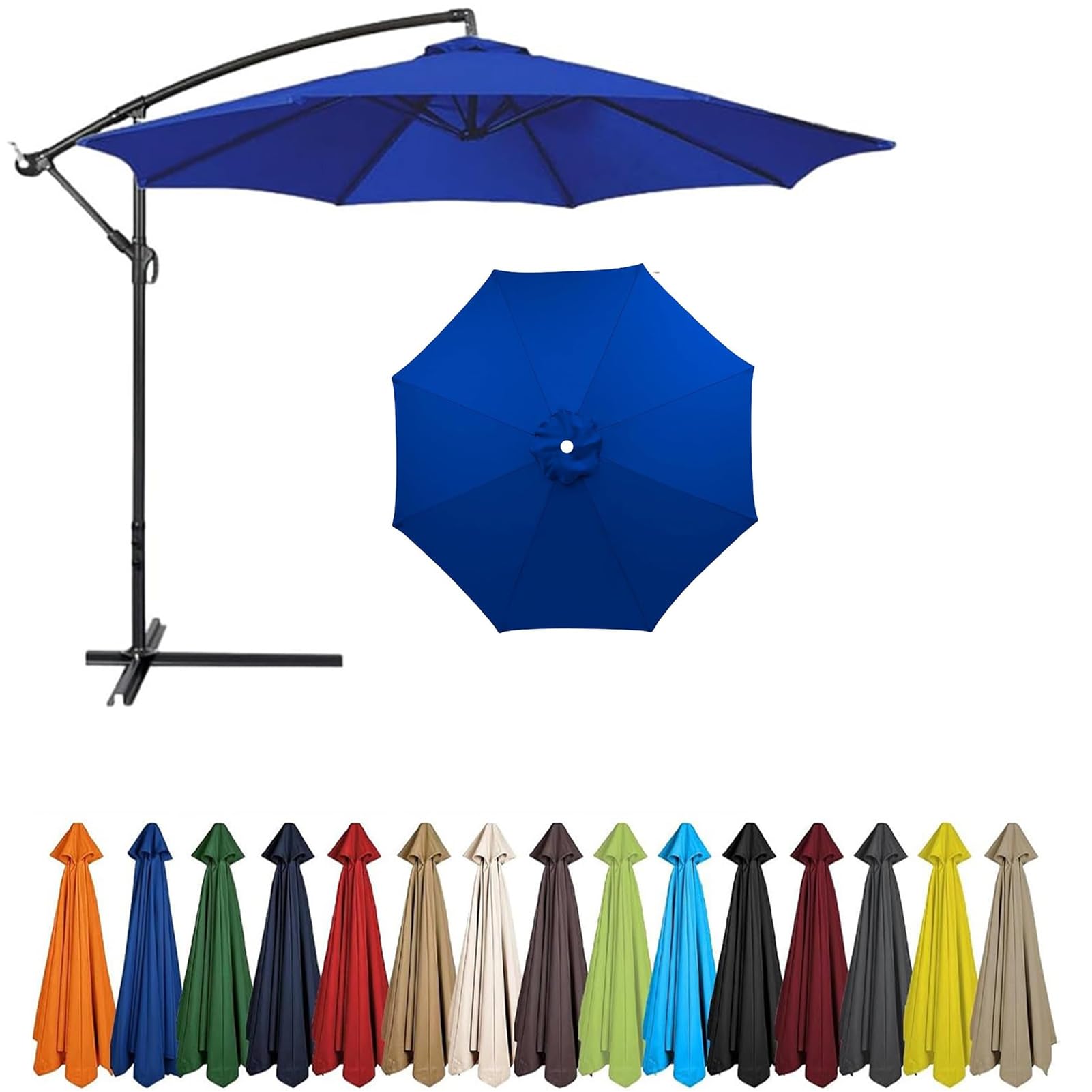 2m - 4m Replacement Parasol Canopy, UPF 50+ Garden Parasol Replacement Canopy,6 Arms 8 Arms Parasol Cover for Garden Parasol Accessories (Blue,6ribs:3.0m/9.8ft)