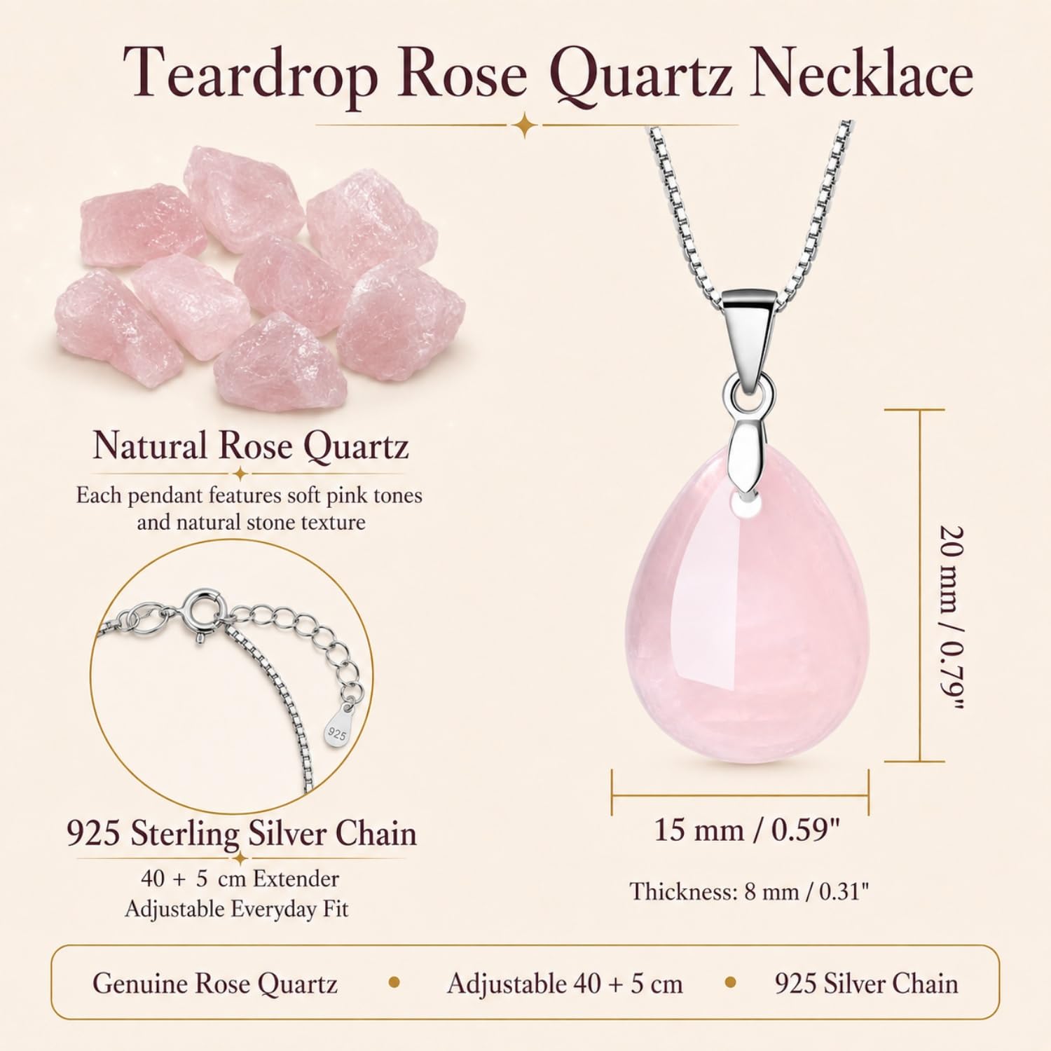 COAI Collana da Donna in Argento Sterling 925 con Ciondolo Goccia Lacrima in Pietre Naturali