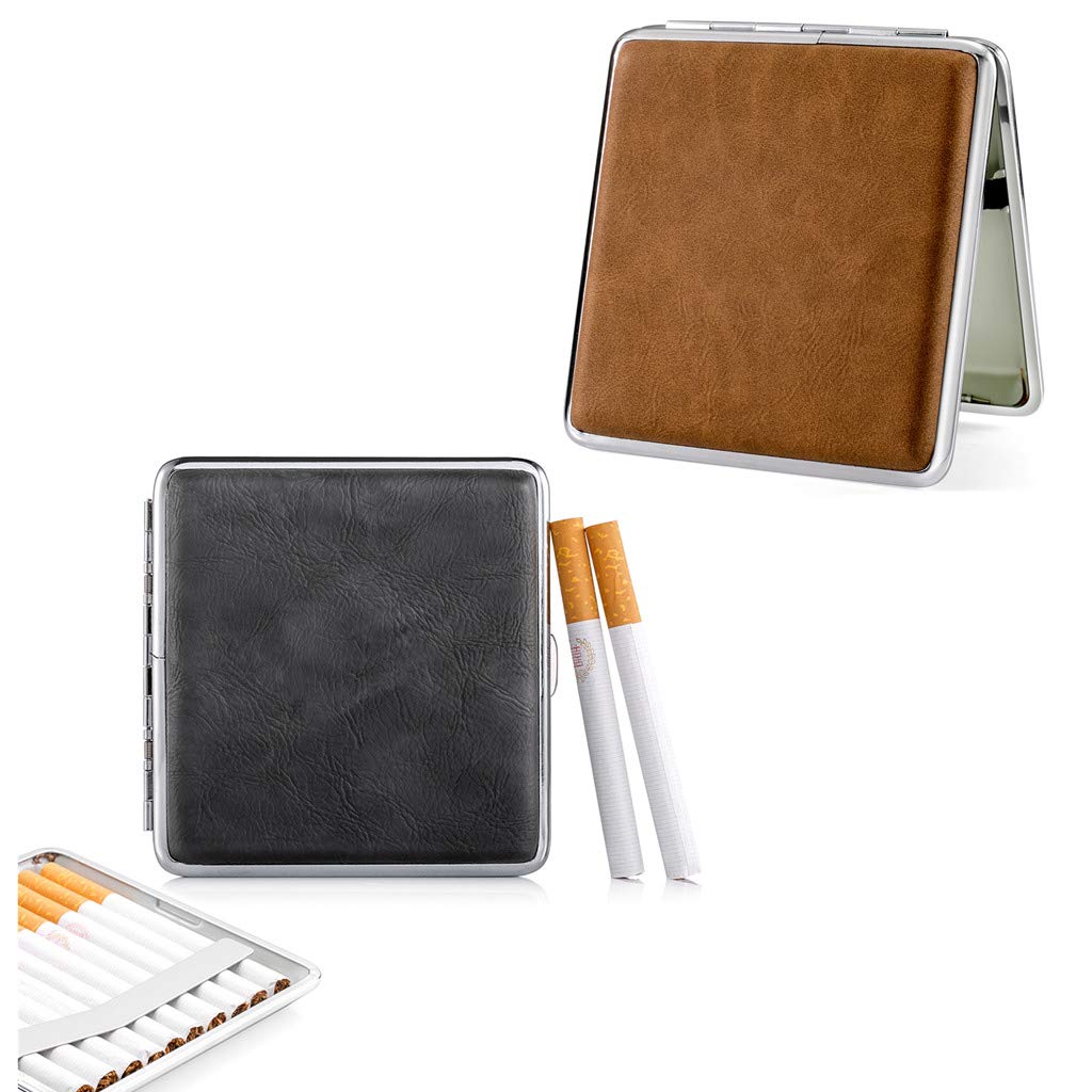 Portasigarette In Pelle PU Con Elastico - Per 14 Sigarette, Nero/Marrone/Beige, Con Confezione Regalo - Foto 4