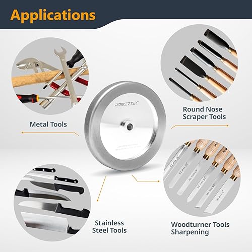 Miniatura 24 de POWERTEC Muela amoladora de banco de 8 pulgadas, grano 80, muela abrasiva de óxido de aluminio para amoladora de pedestal de banco, eje de 1 pulgada