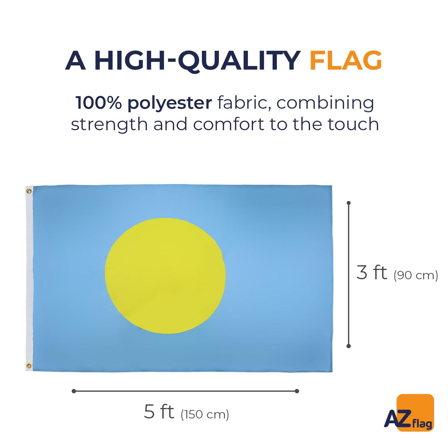 AZ FLAG, Palau Flag, 3x5 Ft, 100D Polyester Palauan Banner with Two Metal Grommets, Fade Resistant, Vivid Colors - Image 2
