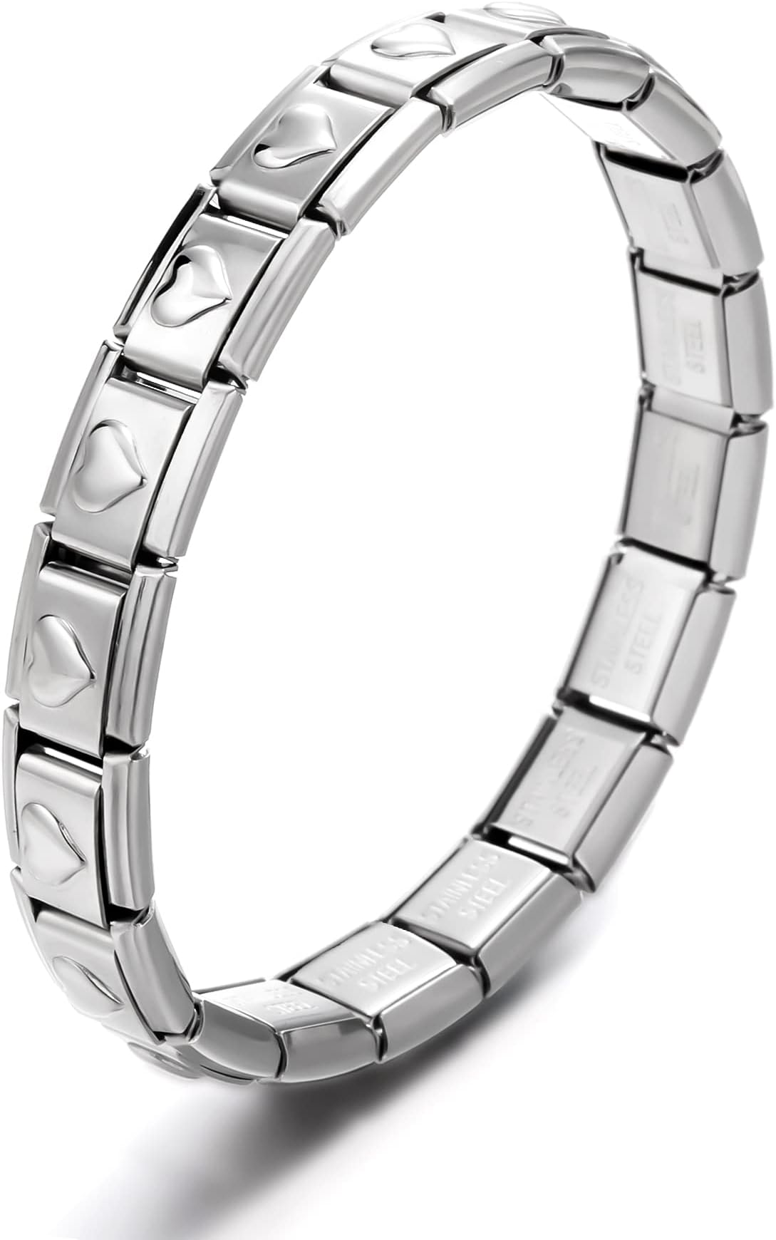 9mm Italian Starter Charm Bracelet Starting Italian Charm Bracelet Link Square Silver Interlocking Stainless Steel Modular Links