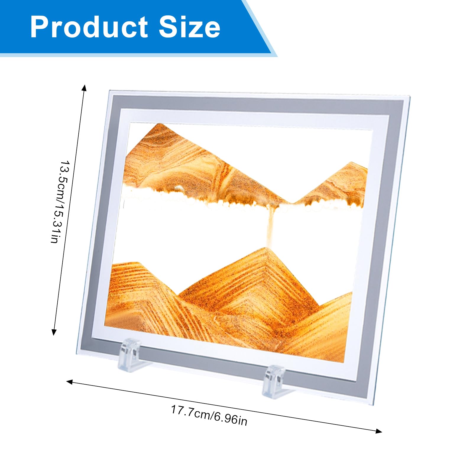 AzureLeap 3D Dynamic Sand Art Liquid Motion Sand Picture Square Glass Deep Sea Sandscape Flowing Frame for Relaxing Desktop Home Office Decor (5inch-Yellow) - Image 2