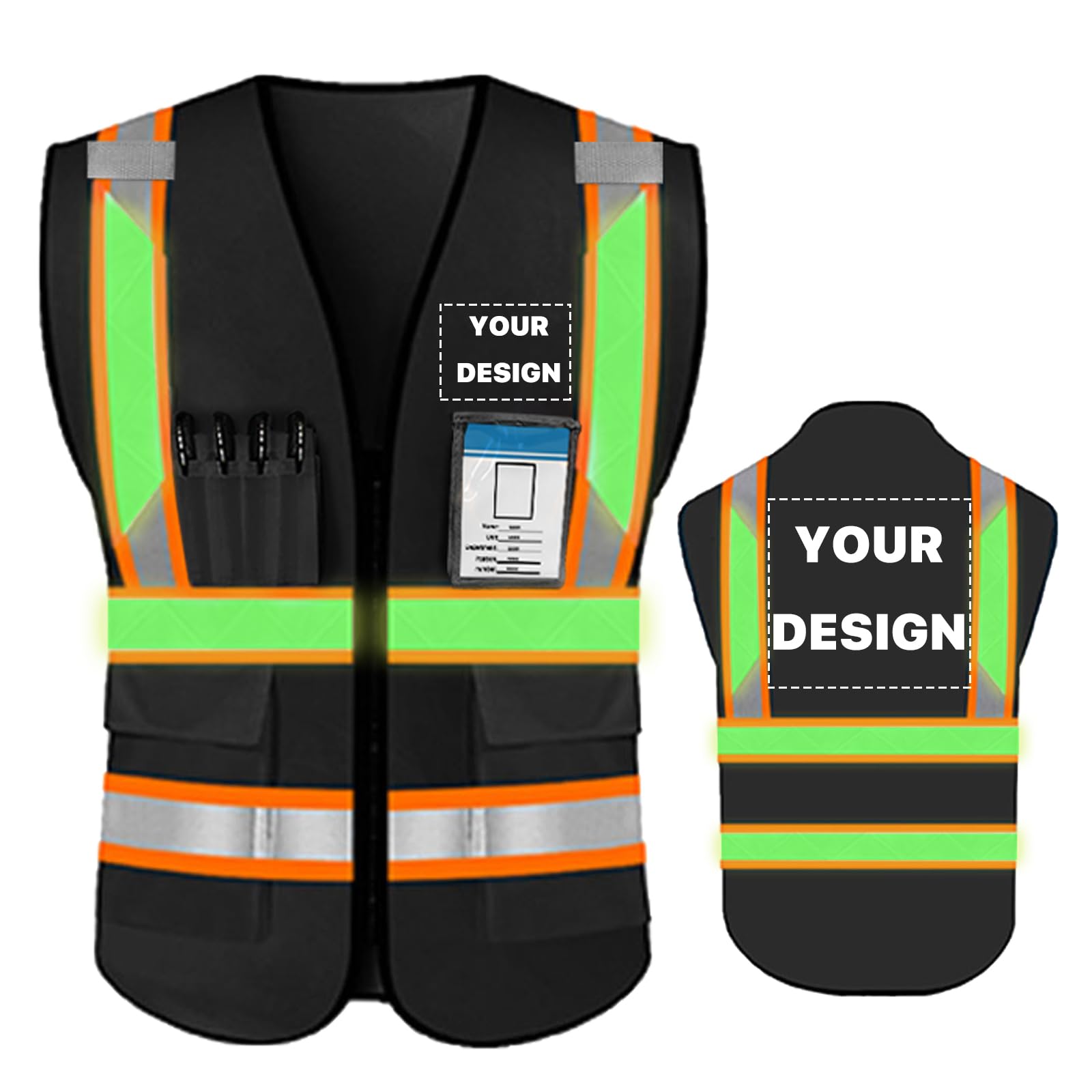 YOWESHOP High Reflective Visibility Safety Vest Custom Your Logo Safety Workwear with Reflective Strips and Pockets