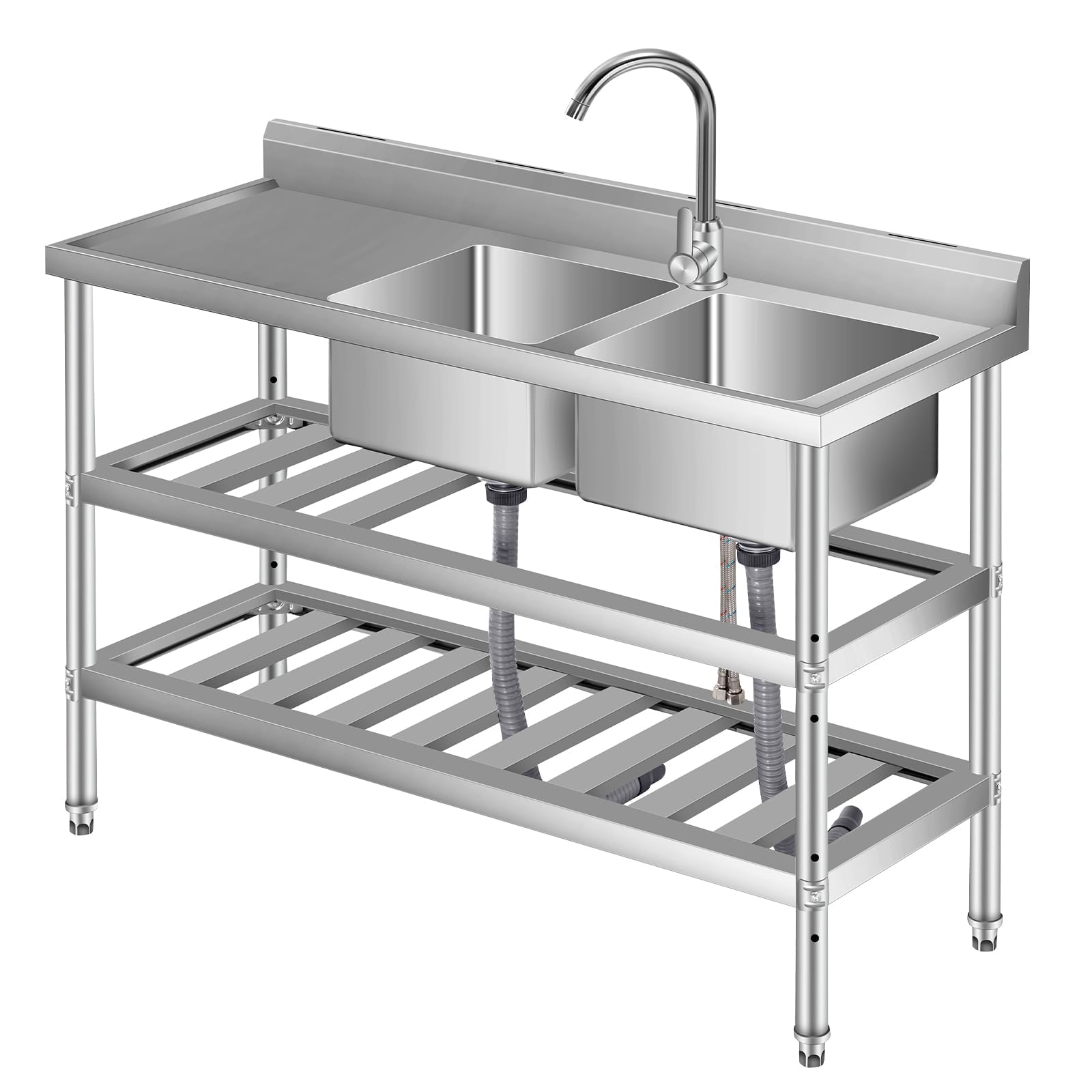 GarveeLife Freistehend Edelstahl Multifunktionswaschtisch, 120x45x82 cm | Freistehend mit großer Arbeitsfläche, geeignet für Waschküche, Garage sowie Hauswirtschaftsraum