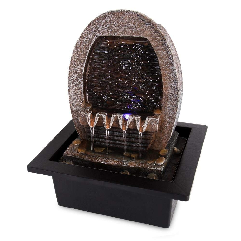 SereneLife 2-Tier Desktop Electric Water Fountain Decor w/ LED - Indoor Outdoor Portable Tabletop Decorative Zen Meditation Waterfall Kit Includes Submersible Pump & 12V Power Adapter