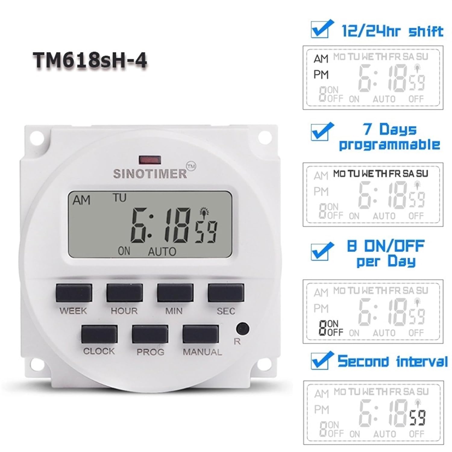 1 Second Interval 5V 12V 110V 220V Power Supply 7 Days Weekly Programmable Digital Electronic Lighting Daily Timer Switch(Input Power 12VDC)