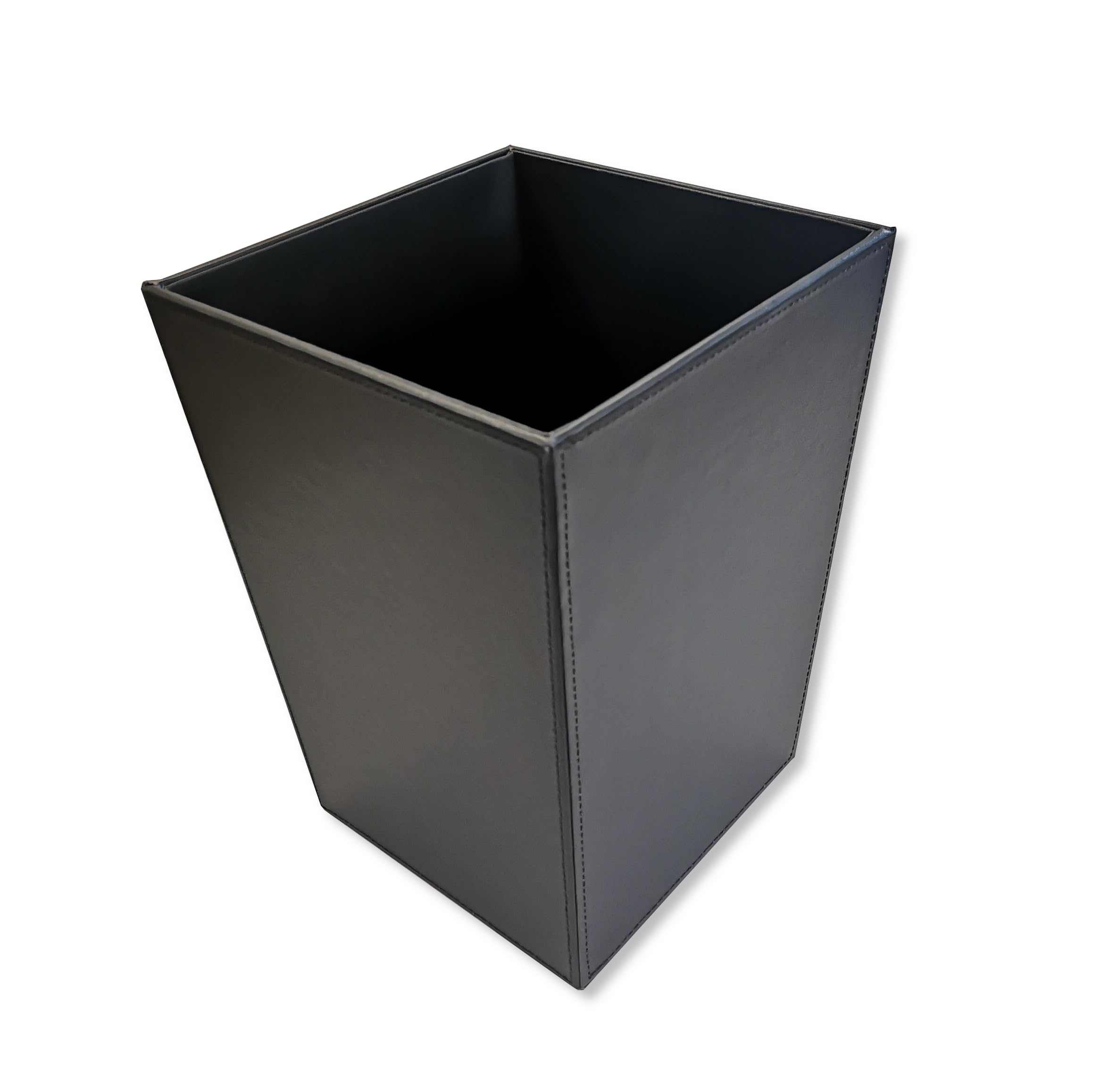 Osco Cubo de basura de piel sintética negra | Cuadrado | Altura - 28,5 cm | Diámetro - 23 cm | Papelera | Cesta de papel | Contenedor de reciclaje | Oficina | Hogar | Baño