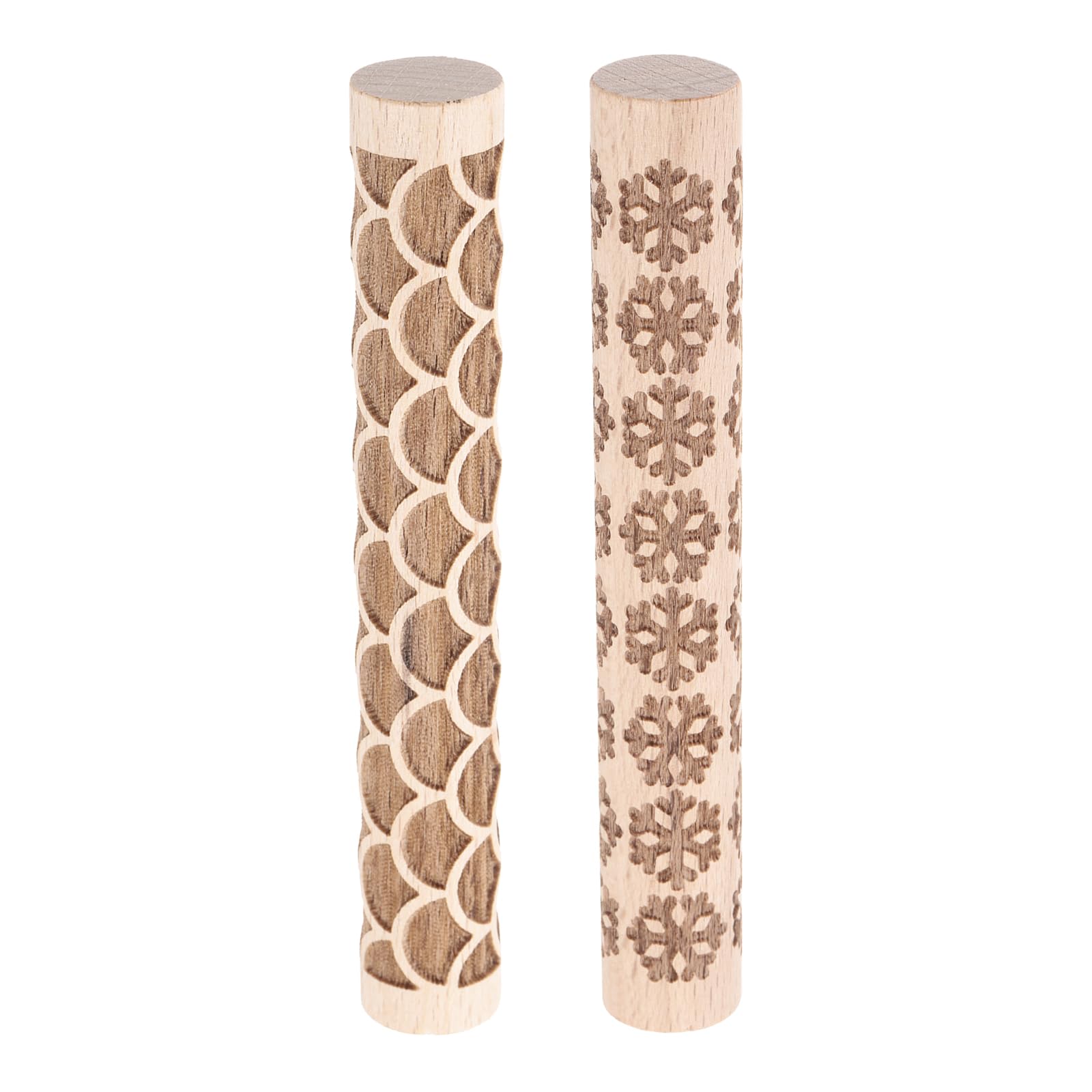 sourcing map 2pcs Wood Clay Roller 10cm Snowflake Fan Pattern Rolling Pins Pottery Tools Wood Grain Texture Rollers for Clay Baking Dough Playdough DIY