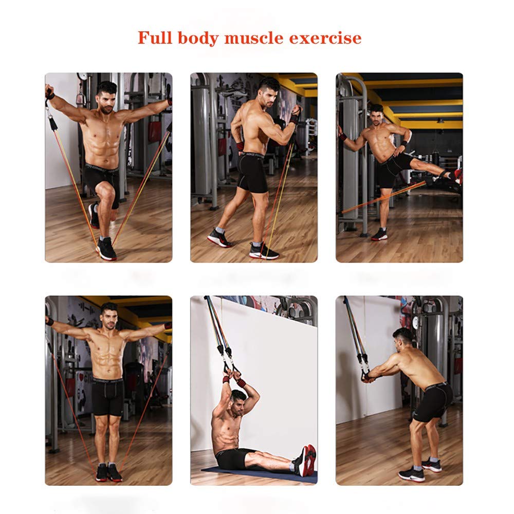 Set di Fasce di Resistenza, Bande di Resistenza,Bande Elastiche in Lattice con Maniglie, Gancio per Fissaggio alla Porta Cinghie Puntapiedi e Borsa, per Fitness, Yoga, Pilates