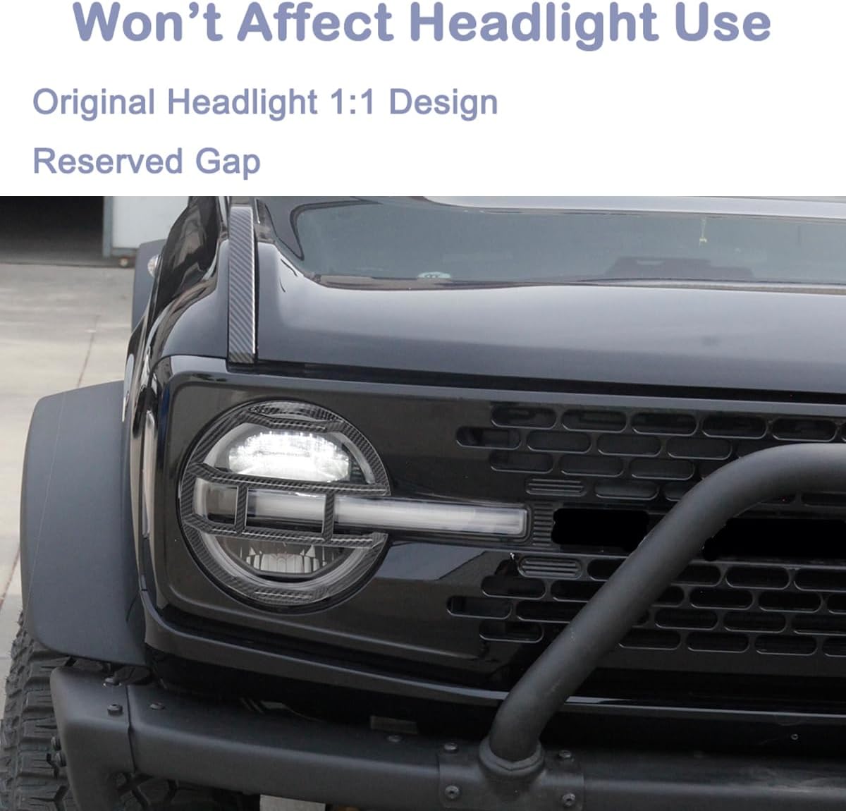 Front Headlight Guards Cover Trim Protector for Ford Bronco 2021-2026 Front Grill Frame Grille Lamp Guards Decoration Exterior Accessories Carbon Fiber Look