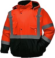 Vista 10 de Chaqueta de seguridad para hombre, chaqueta reflectante con capucha de alta visibilidad, chaqueta bomber de alta visibilidad con bolsillos