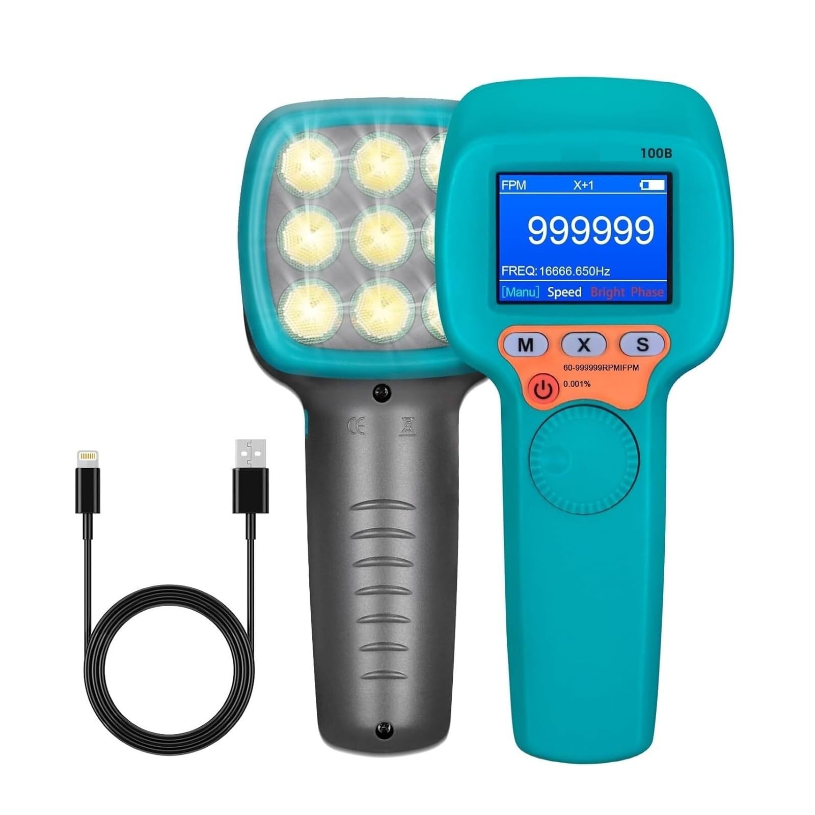 Tacómetro de luz estroboscópica, estroboscópico, medida sin contacto, velocidad de 60-999999 RPM/FPM con precisión del 0.001%, velocímetro de mano Posicionamiento preciso