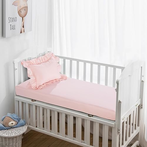 Miniatura 5 de HOMBYS Juego de ropa de cama de 3 piezas para cuna, color rosa princesa, ultra suave, con volantes, para todas las estaciones