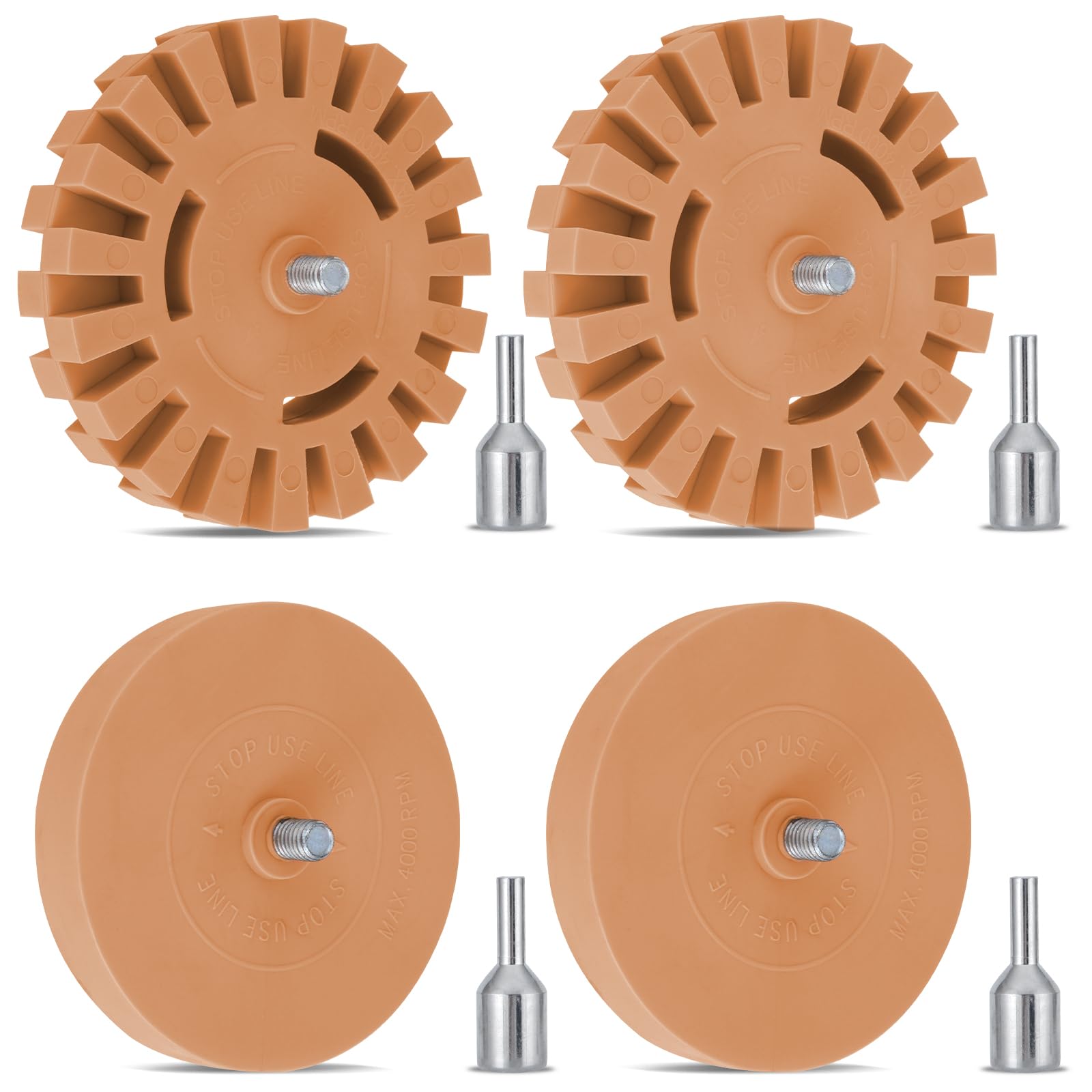 Buhobha Eraser Wheel for Drill - 4 Pack Rubber Decal Remover Kit with Solid & Gear Design, Adhesive Eraser Wheel for Vinyl Wrap, Car Stickers, Decals,