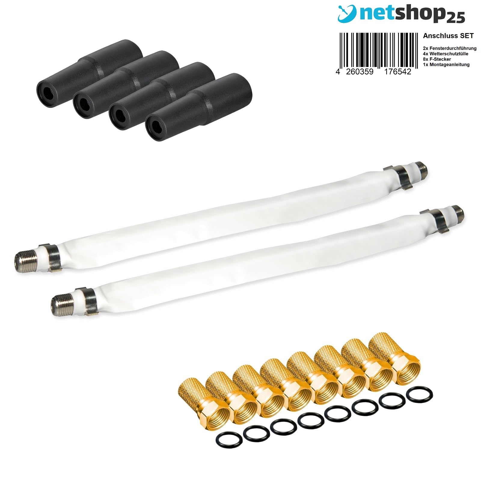 Selfsat H30D2+ Flachantenne Twin mit Fensterhalterung + 20m Kabel Anschluss Set (2 Fensterdurchführung + 8 F-Stecker + 4 Wetterschutztüllen)
