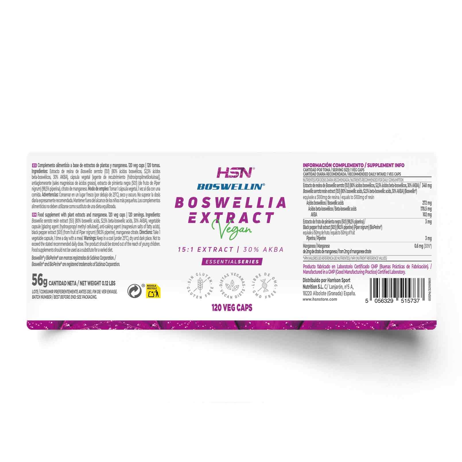 Extracto Boswellia Serrata 5100 MG – Materia Prima: Boswellin® - de HSN | 120 Cápsulas Vegetales con 80% Ácidos Boswélicos, 30% AKBA | 15x Veces Más Concentrado | No-GMO, Vegano, Sin Gluten