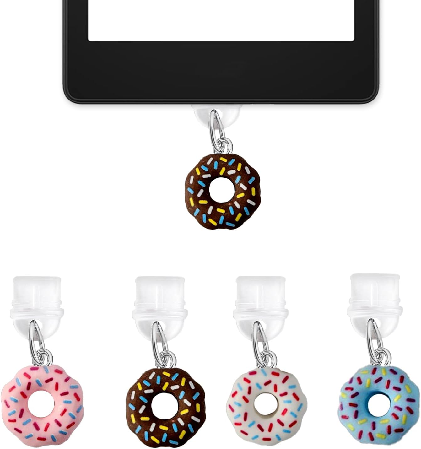QPIXVB 4PCS Dust Plug Charm Type C,Kindle Dust Plug Charm,Kindle Paperwhite Accessories,Donut Design Theme Charms for E-Reader,Sweets Phone Charms Compatible with Type C/USB C Charging Port