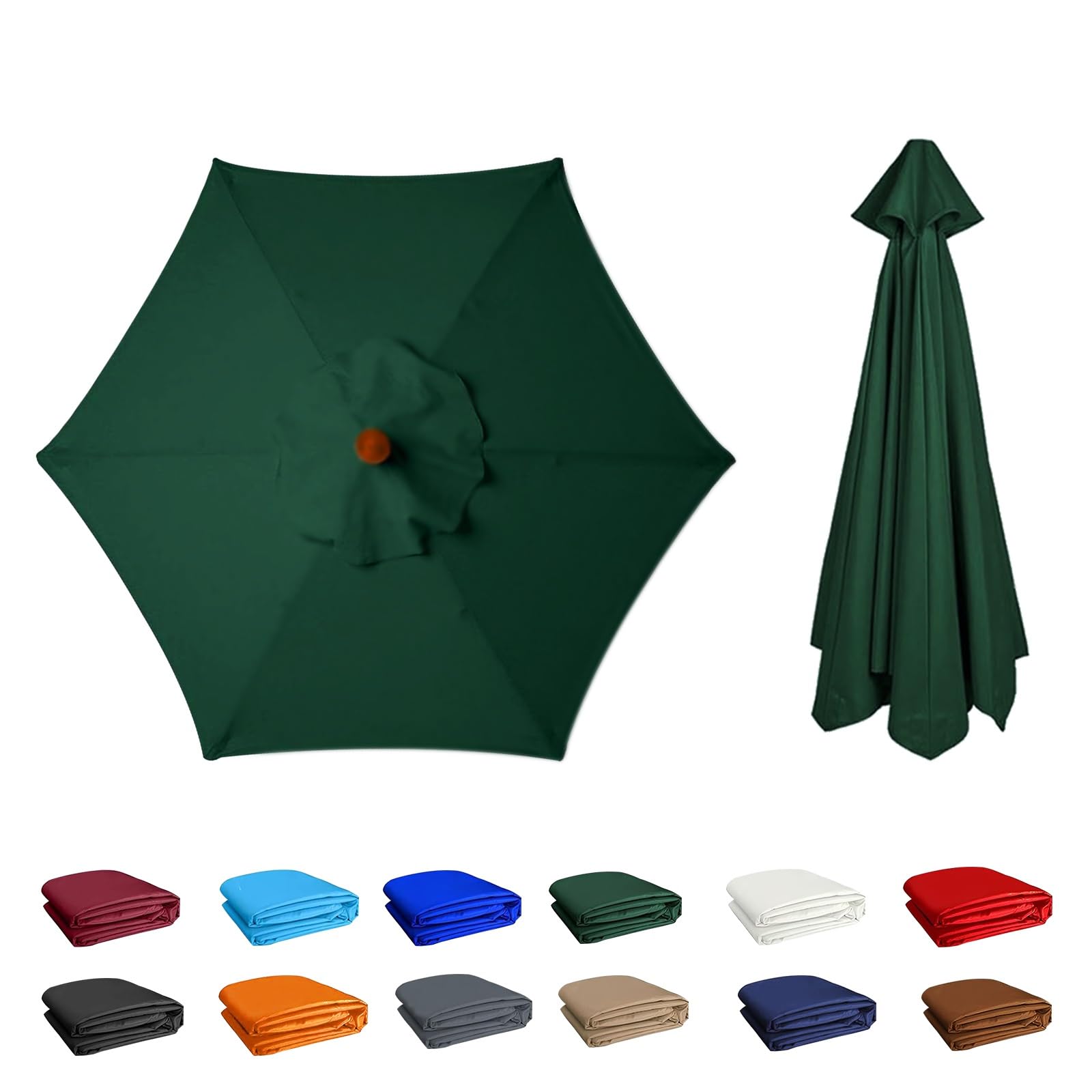 2m/2.30m/2.5m/2.7m/3.0m/3.5m Umbrella Replacement Canopy, Replacement Parasol Canopy, Sun Umbrella Replacement Cloth, Sun Protection, for Garden Patio Yard Beach Pool Market Table(Dark green,6ribs:2.7