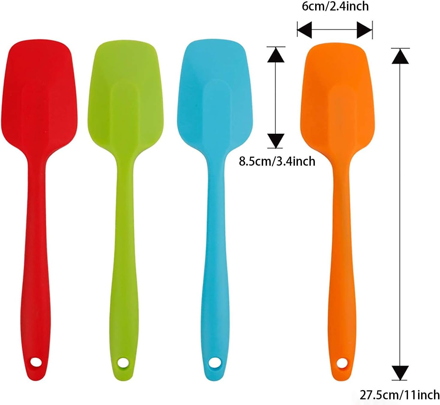 Silicone Spatulas，4pcs Rubber Spatulas,Heat-Resistant Non-stick Flexible Scrapers with Stainless Steel Core for Home Kitchen Baking (11inch)
