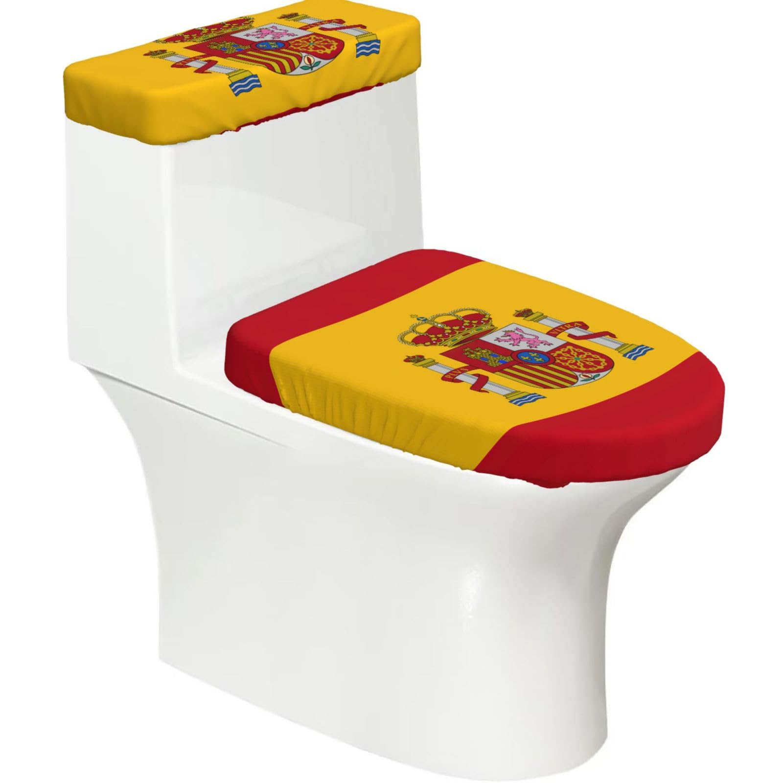 Spanish Flag Print Bathroom Decor Toilet Lid Cover And Tank Covers, Restroom Accessories Fits Most Round