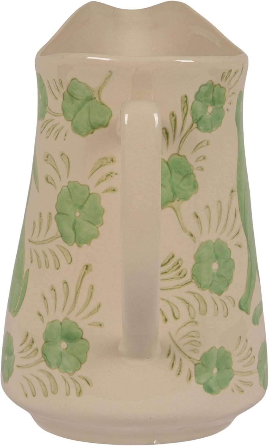 Creative Co-Op 3-Quart Stoneware Pitcher with Rabbit and Floral Motif, Green