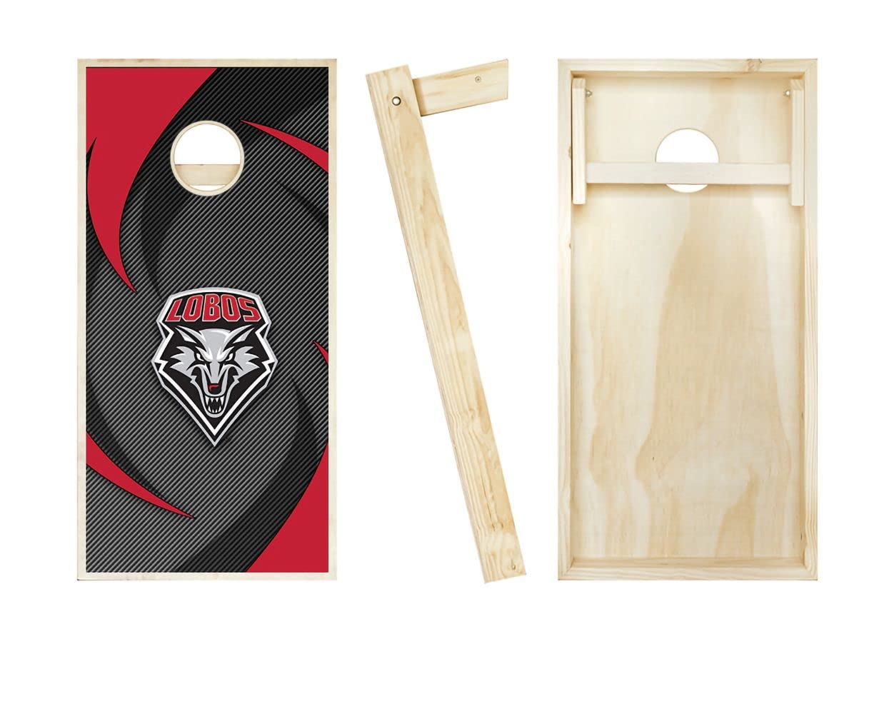 New Mexico Lobos Swoosh Themed Cornhole Wraps Board Set Bean Bag Toss + 8 ACA Regulation Bags ~ Made in The USA