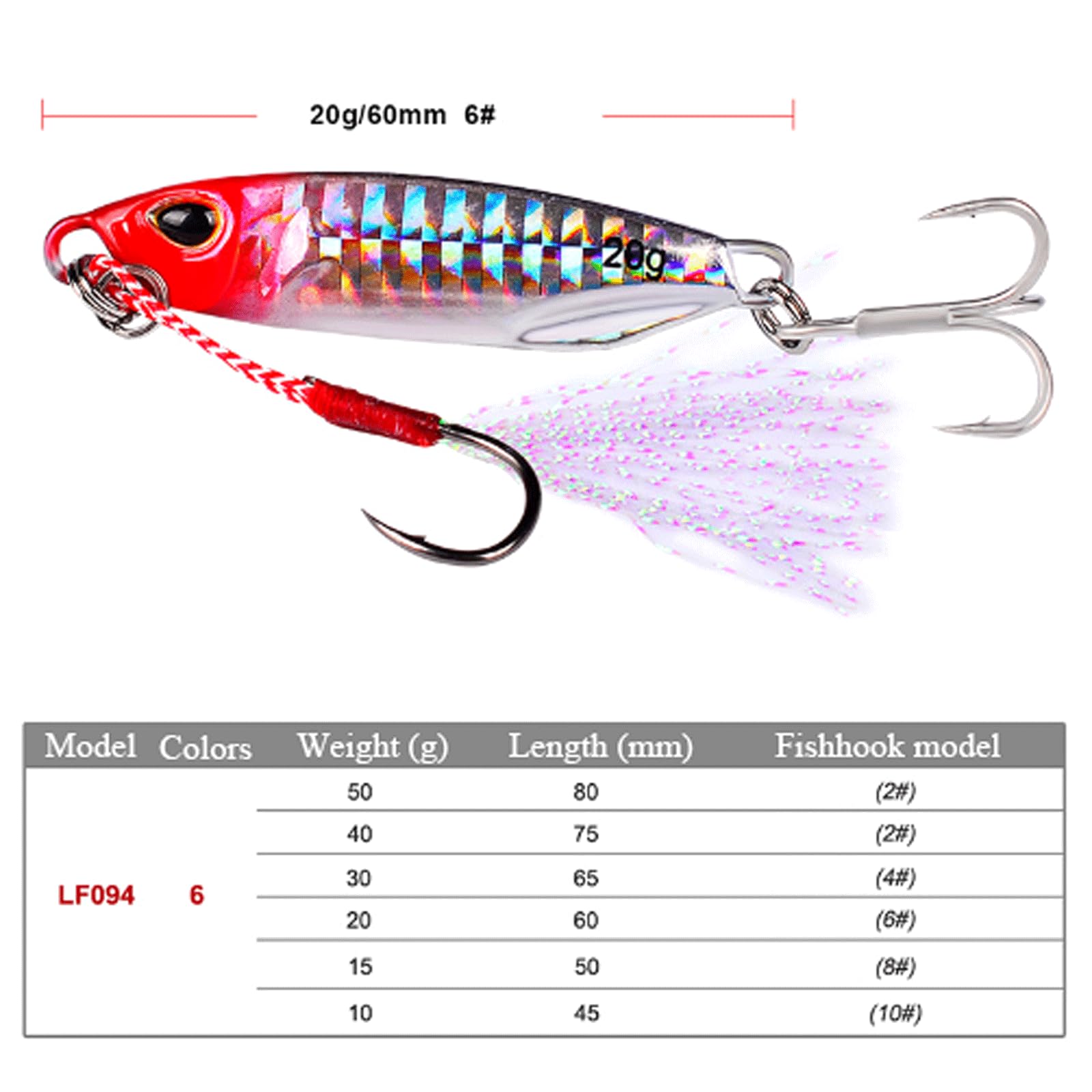Leurres de pêche, 6 leurres métalliques (10 g, 15 g, 20 g, 30 g, 40 g, 50 g), appâts durs pour la pêche sur Glace, leurres coulants, jigs de mer, matériel de pêche