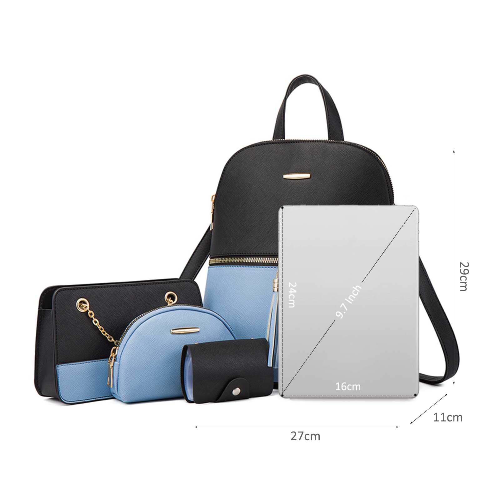 NICOLE & DORIS Zaino Donna Moda Borse a Zainetto Casual Backpack Borsa a Tracolla PU Pelle Borsa Zaino Donna Set 4 in 1
