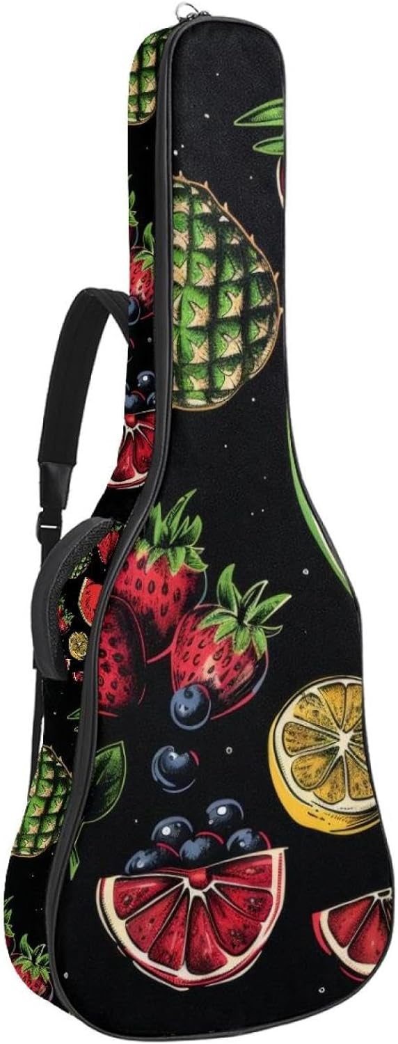 40 41 42 Inch Guitar Bags, Waterproof Padded Acoustic Guitar Case Backpack with Adjustable Shoulder Strap & Pockets, Colorful Fruits and Berries