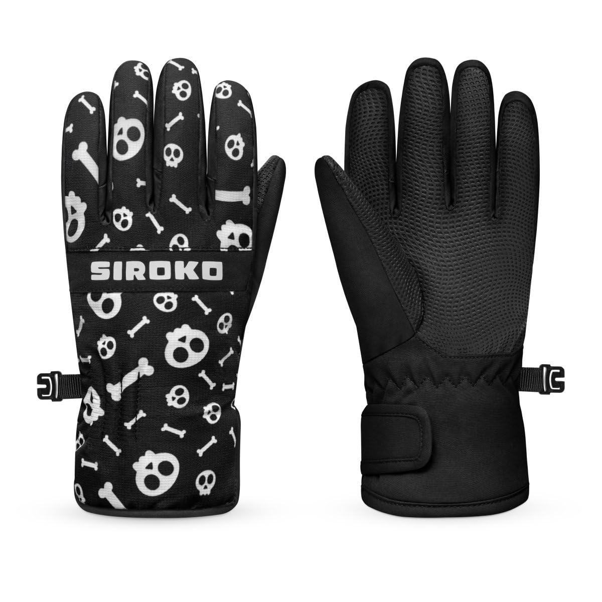 SIROKO Guantes térmicos esquí niños esquí y Nieve Skull Negro
