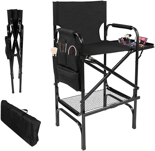 Silla alta de directores, silla de maquillaje plegable con bolsas de almacenamiento plegables de mesa para artistas de maquillaje para guardar