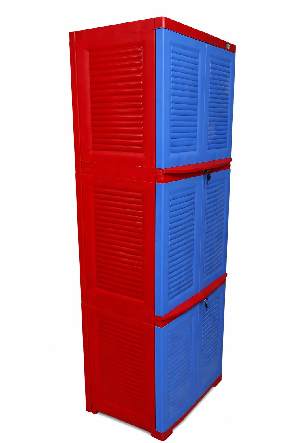 MELODY Plastic Cabinet | 4-Shelf Storage Cupboard with Doors | Multi Organizer | for Home and Kitchen | Almirah with Shelves |Blue and red 4