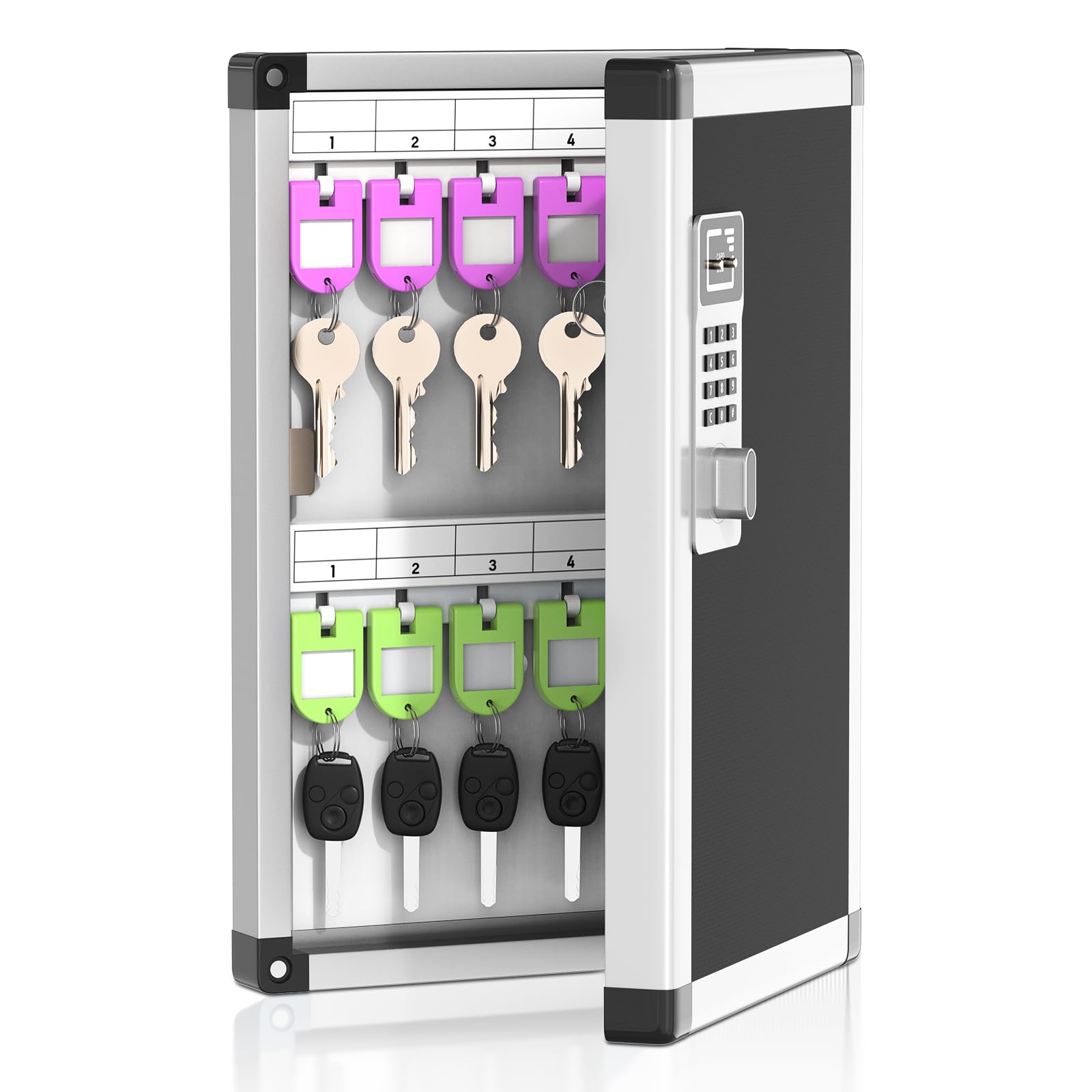 24 Schlüsselkästen mit Code und Schlüssel, Schlüsselbox mit zahlencode, Schlüsselschrank mit Schlüsselhaken, Anhängern und Etiketten für Zuhause und Büro,21.5 * 6.5 * 33cm